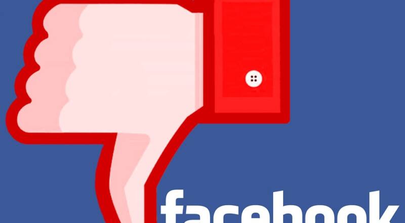 Logo "me gusta" de Facebook invertido en rojo, representando un signo de reprobación.