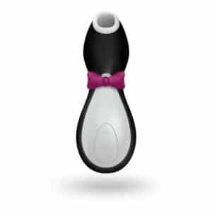 El Satisfyer Pro Penguin next generation es un succionador de clítoris negro con boquilla y panza de control blanca, lo que le da una apariencia de pingüino. De ahí su nombre.