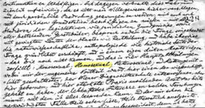 Foto de un fragmento de la carta de Karl Maria donde aparece subrayada la palabra homosexual