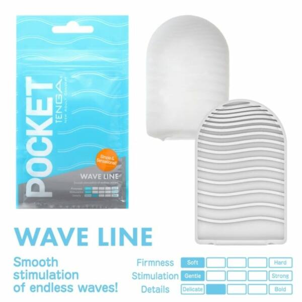 Modelo Pocket Tenga wave line: la funda masturbadora tiene relieves de líneas con forma de olas