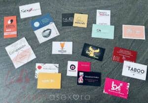 Tarjetas de distintos asistentes al Sexbloggers Meeting