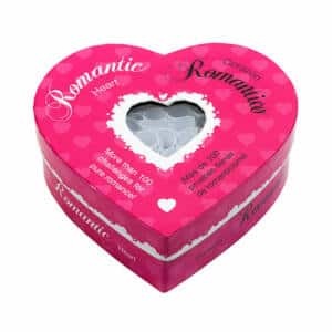 Caja presentación del juego de retos eróticos corazón romántico con forma de corazón en color rosa