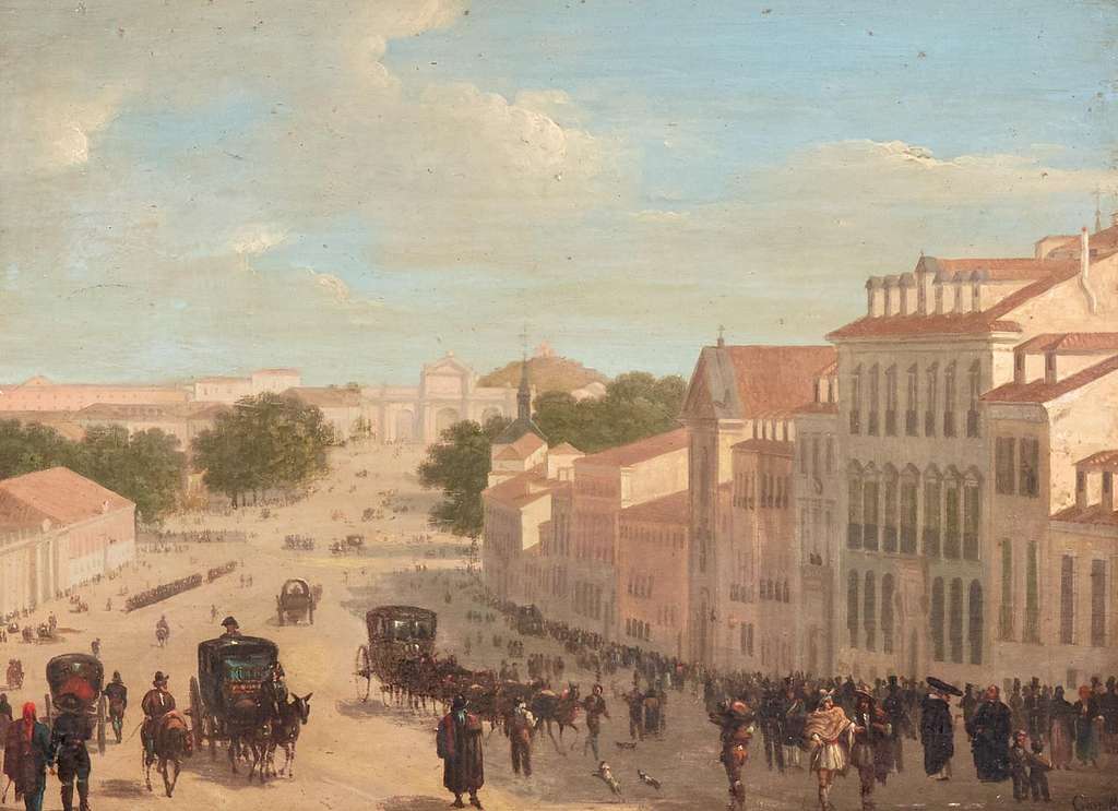 Foto de un cuadro paisajístico del paseo del Prado de Giuseppe Canella del siglo XVIII-XIX